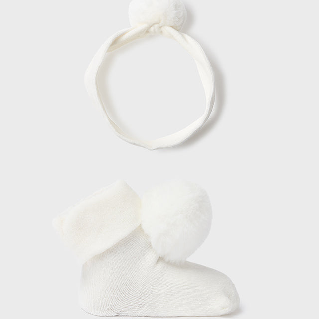 Set Calzini E Fascia Con Pom Pon In Caldo Cotone Neonata MAYORAL 9657