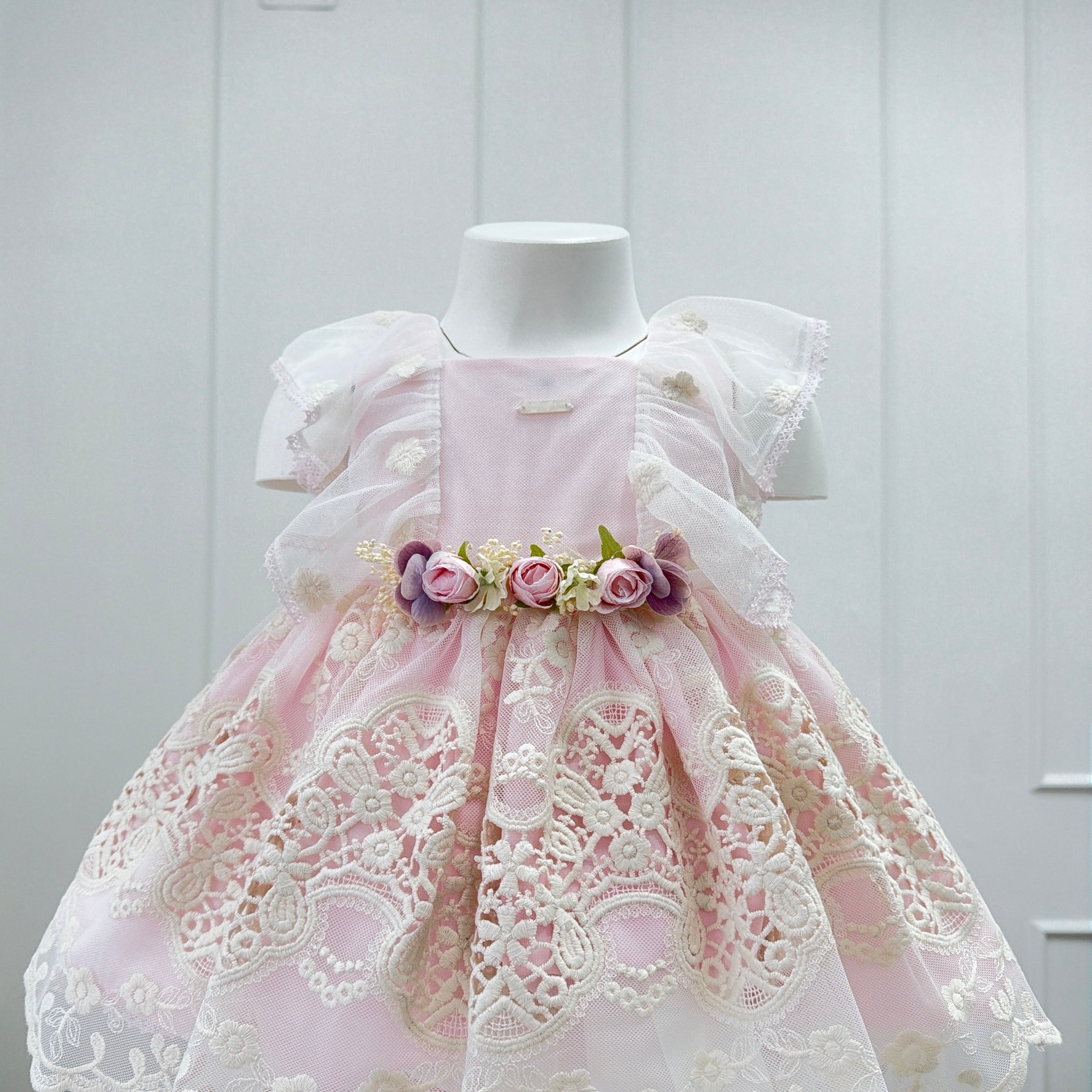 Abito Elegante Smanicato In Pizzo Neonata MIMOSA MIA FLOR