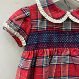 Warmes, gesmoktes, blau kariertes Kleid aus Baumwolle für Babymädchen A&amp;J 554