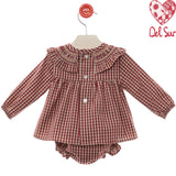 Abito Con Culotte in Vichy In Caldo Cotone Neonata DEL SUR 2076