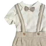 Completo Corto Elegante In Lino Con Bretrelle E Bermuda Neonato PONTO POR PONTO 6327