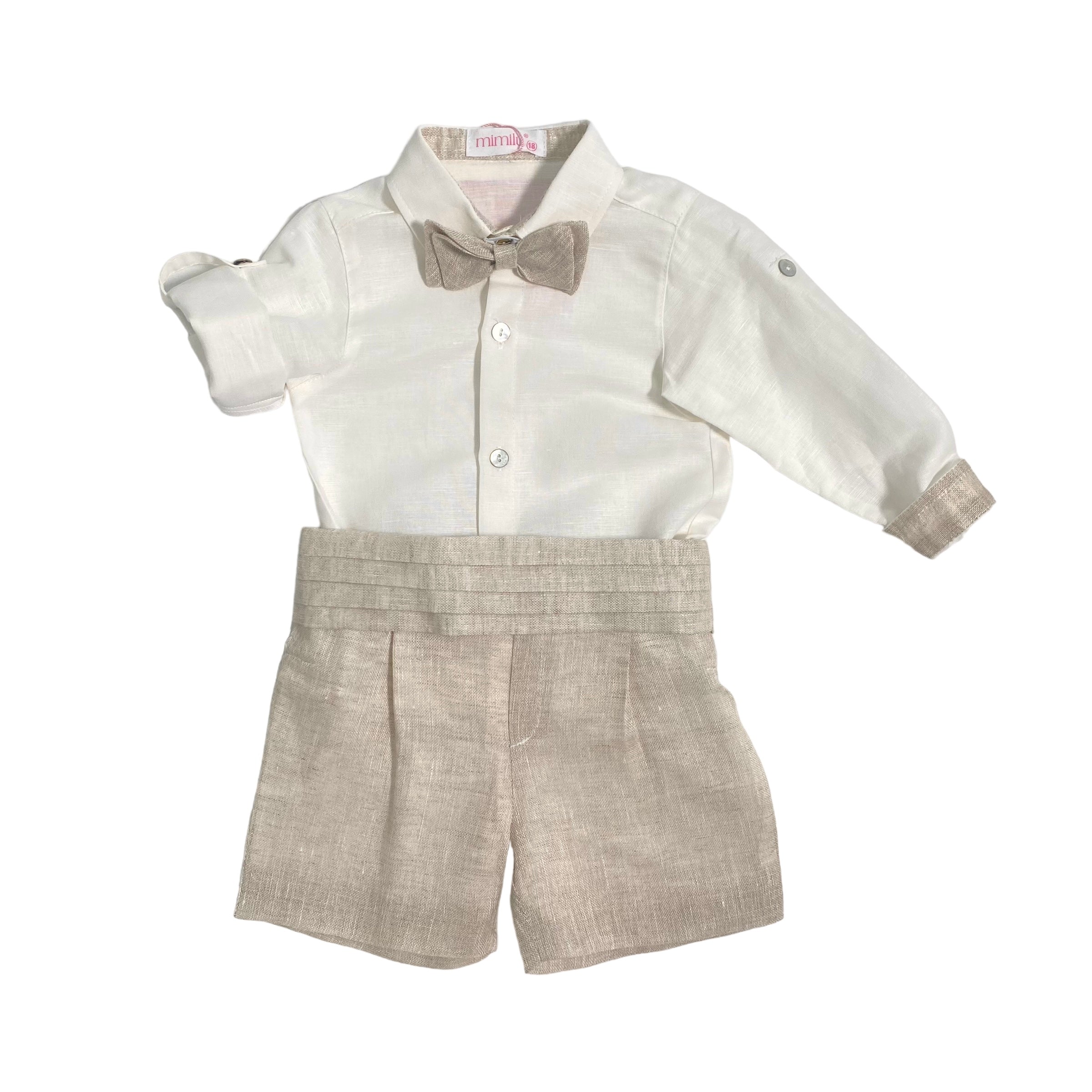 Completo Elegante In Lino Con Bermuda Camicia E Papillon Bambino MIMILU' 588N