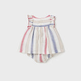 Abito Con Culotte Smanicato A Righe In Misto Lino Neonata MAYORAL 1829R
