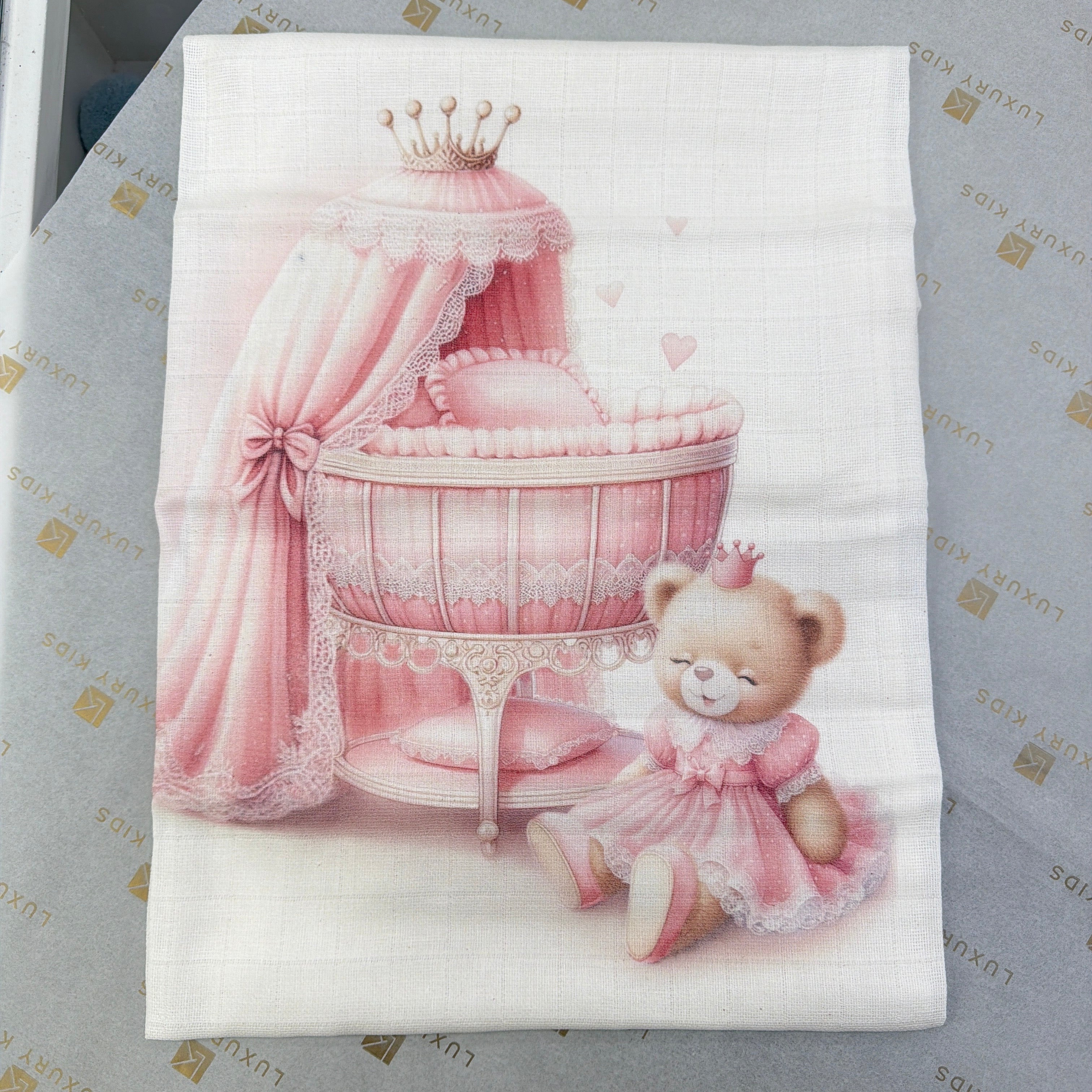 Mussola In Cotone Con Stampa Culla Con Orsrtto Neonato/a FIRST BABY MUSLIN4