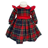 Langärmliges, ausgestelltes Kleid mit Schottenmuster für Neugeborene, Mädchen, ISABEL C488