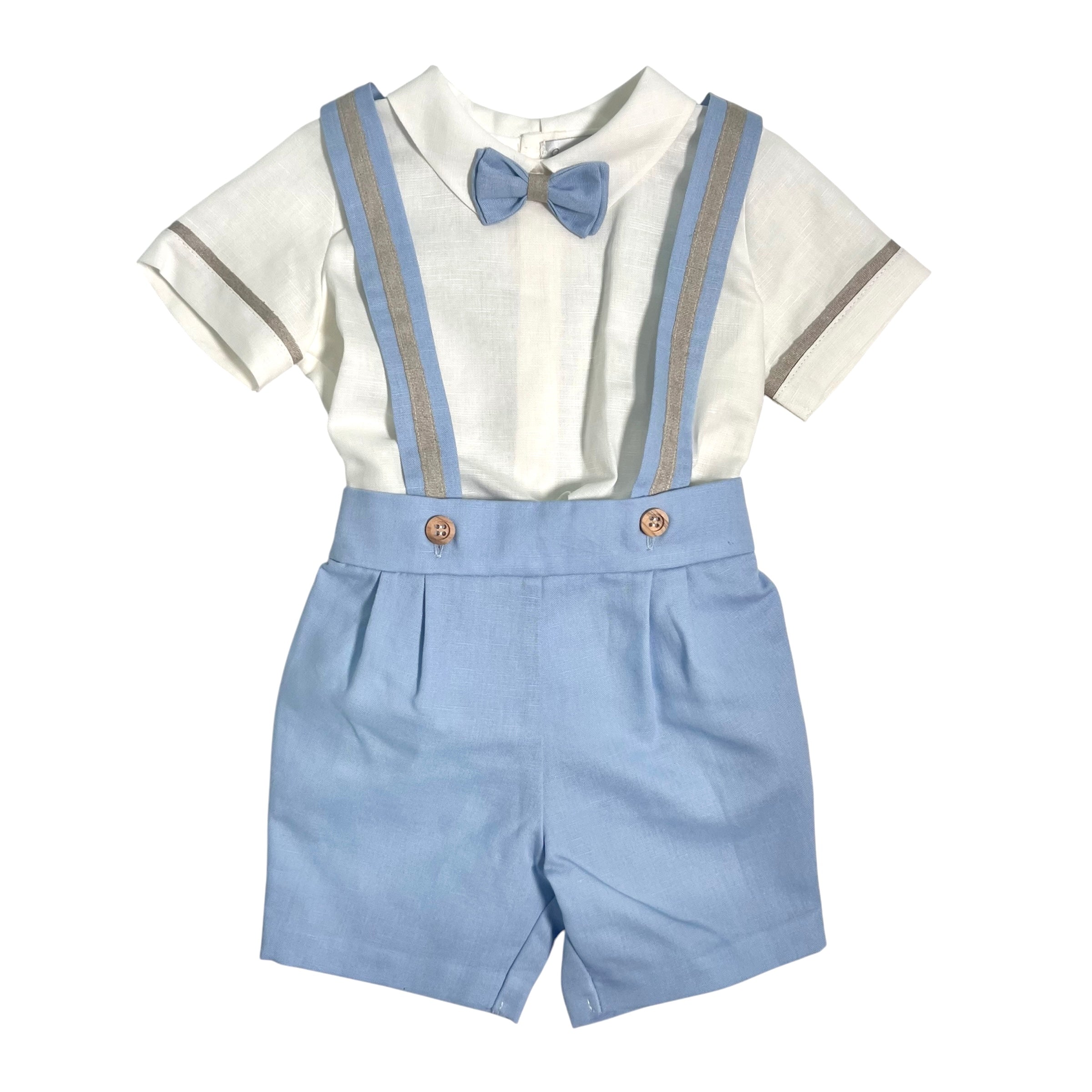 Completo Corto Elegante In Lino Con Bretrelle E Bermuda Neonato PONTO POR PONTO 6327
