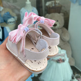 Sandali Minorchine In Pelle Satinata con Fiocco in Raso Neonata INDICE 300S