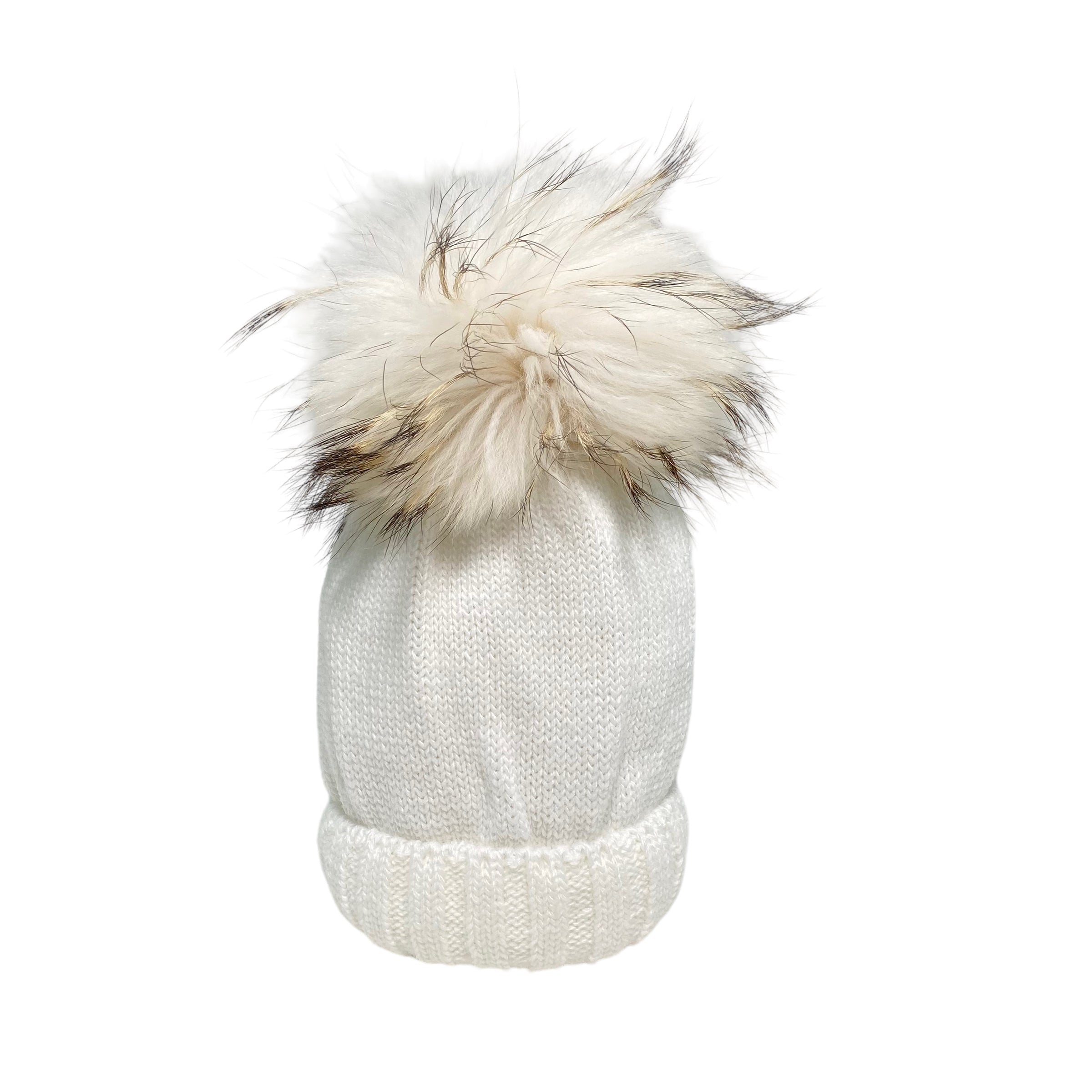 Cappello In Misto Lana Con Risvolto E Pom Pon In Volpe Neonato/a FURFANTE CT0523A