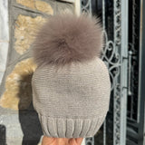 Cappello In Misto Lana Liscio Con Pom Pon In Volpe Bambino/a FURFANTE CT2102VA