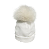 Chenille-Mütze mit Fuchsbommel für Neugeborene LA SARTORIA DEI PICCOLI L410