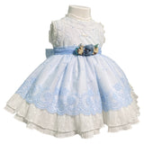 Abito Elegante Smanicato In Tulle Ricamato E Pizzo Celeste Bambina MIMOSA ARTEMISA