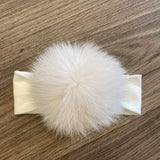 Warmes cremefarbenes Baumwollstirnband mit pinken Fuchsbommeln für Neugeborene NINNAOH I2175