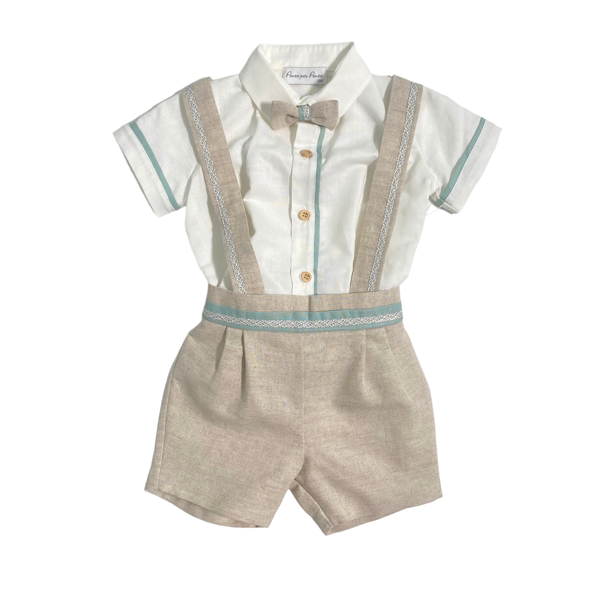 Completo Corto Elegante In Lino Con Bretrelle E Bermuda Bambino PONTO POR PONTO 6136