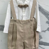 Completo Elegante Beige Tre pezzi In Misto Lino Neonato ISABEL 903