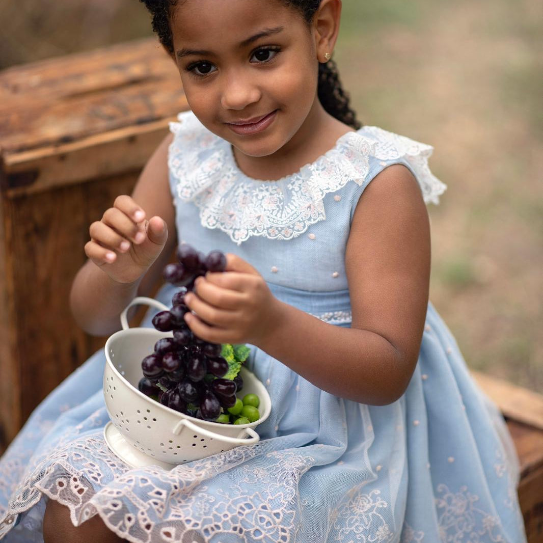Abito Elegante Smanicato In Tulle Ricamato Bambina MIMOSA DUENDE