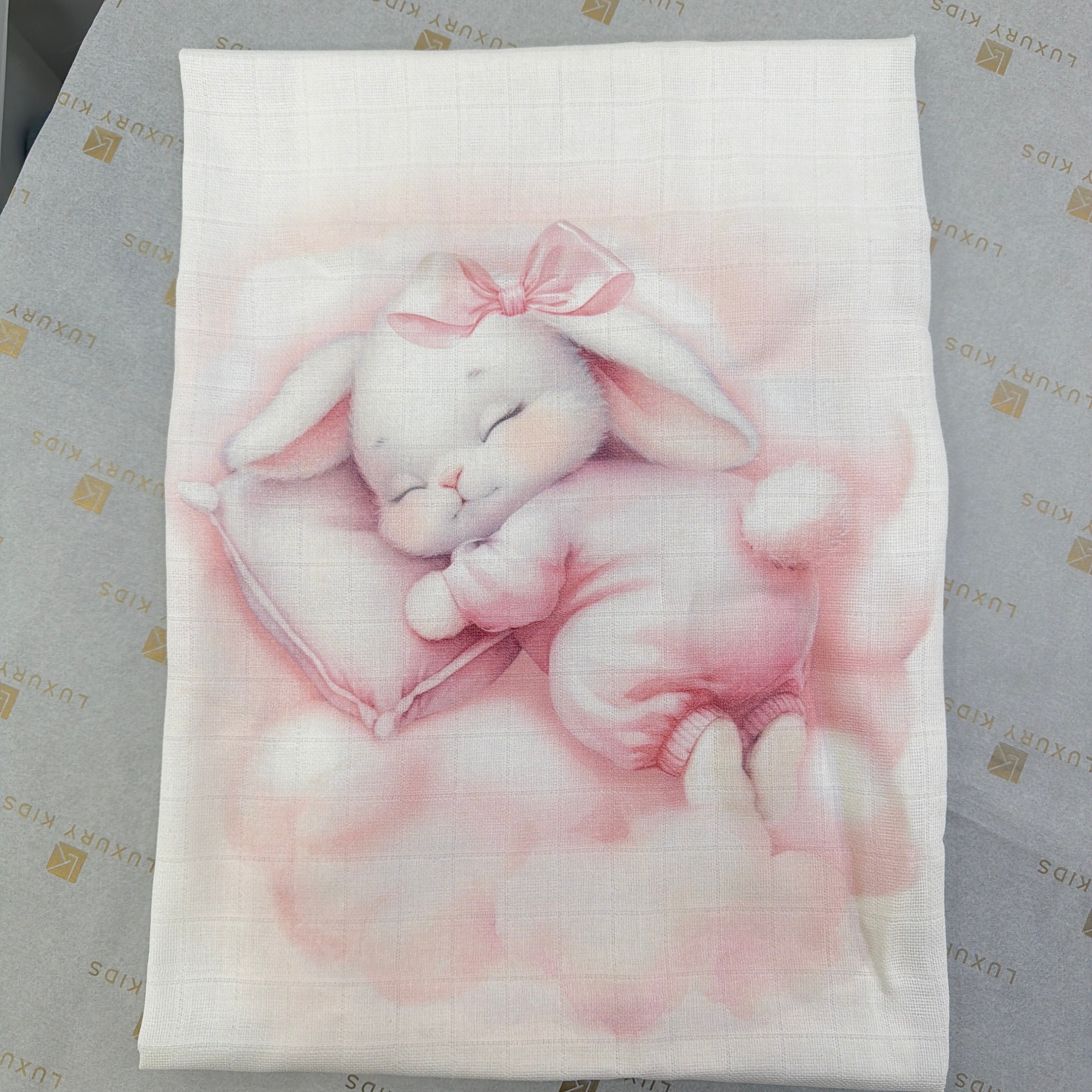 Mussola In Cotone Con Stampa Coniglietto Pisolone Neonato/a FIRST BABY MUSLIN2
