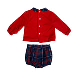 DEL SUR 1030 Warmes Culotte-Set aus schottischer Baumwolle für Neugeborene