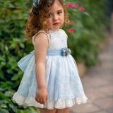 Abito Elegante Smanicato In Tulle Ricamato E Pizzo Celeste Bambina MIMOSA ARTEMISA
