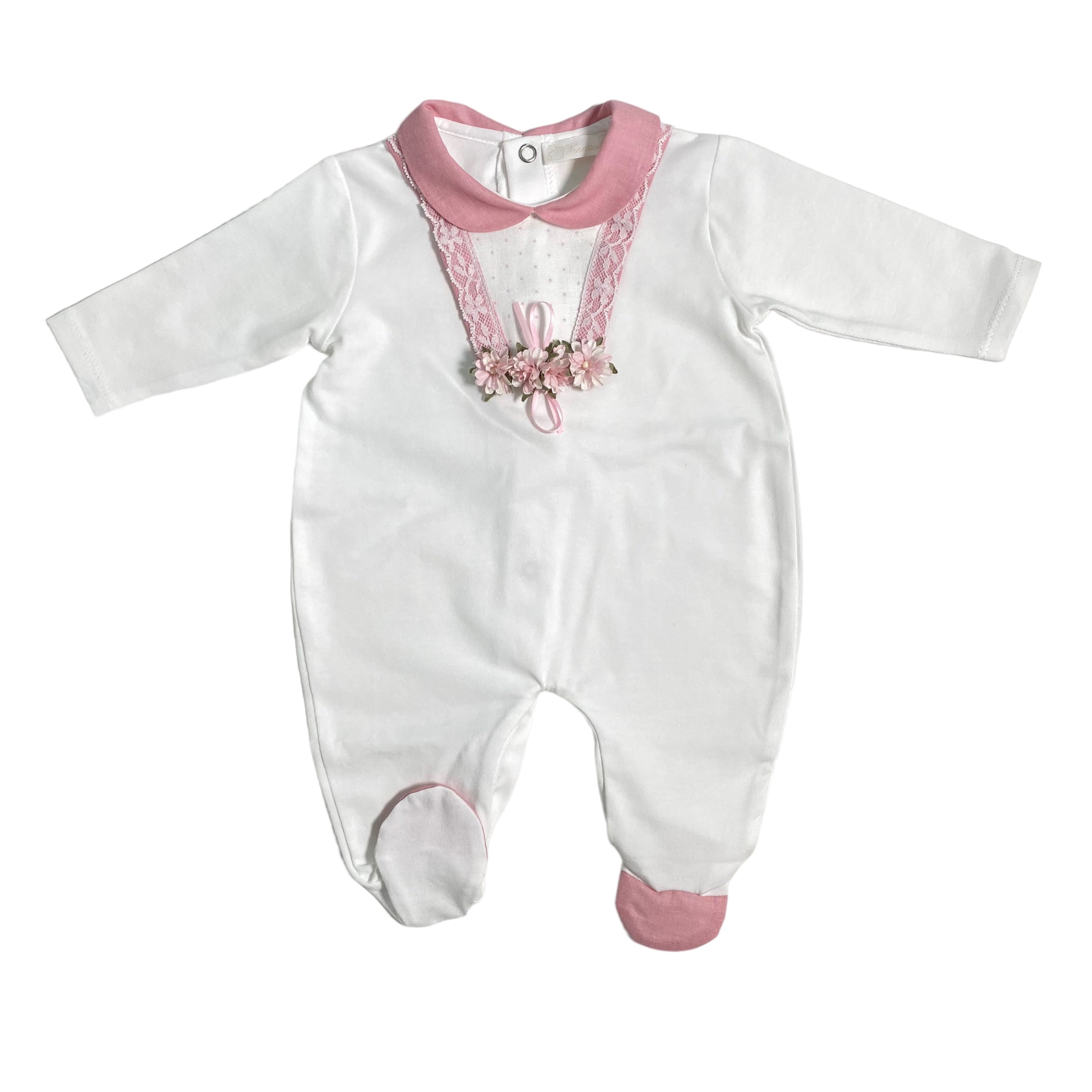 Tutina Intera In Cotone Con Inserti In Lino Neonata NINNAOH E2414T