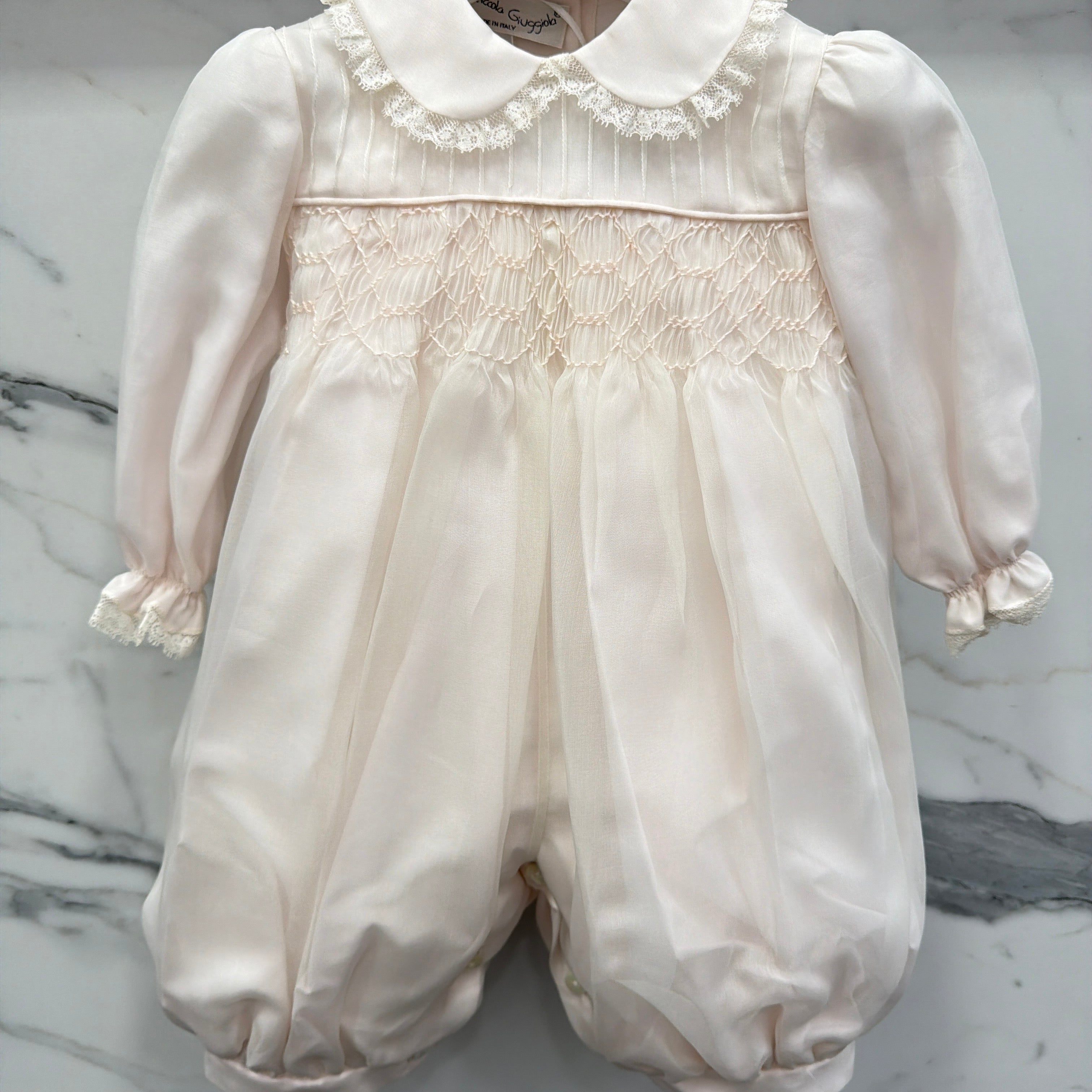 Elegant Baptismal Romper in Silk Newborn / PICCOLA GIUGGIOLA DORA