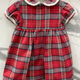 Warmes, gesmoktes, blau kariertes Kleid aus Baumwolle für Babymädchen A&amp;J 554