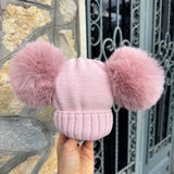 Cappello In Misto Lana Con Doppio Pom Pon In Ecopelliccia Neonato/a FURFANTE CT0122A