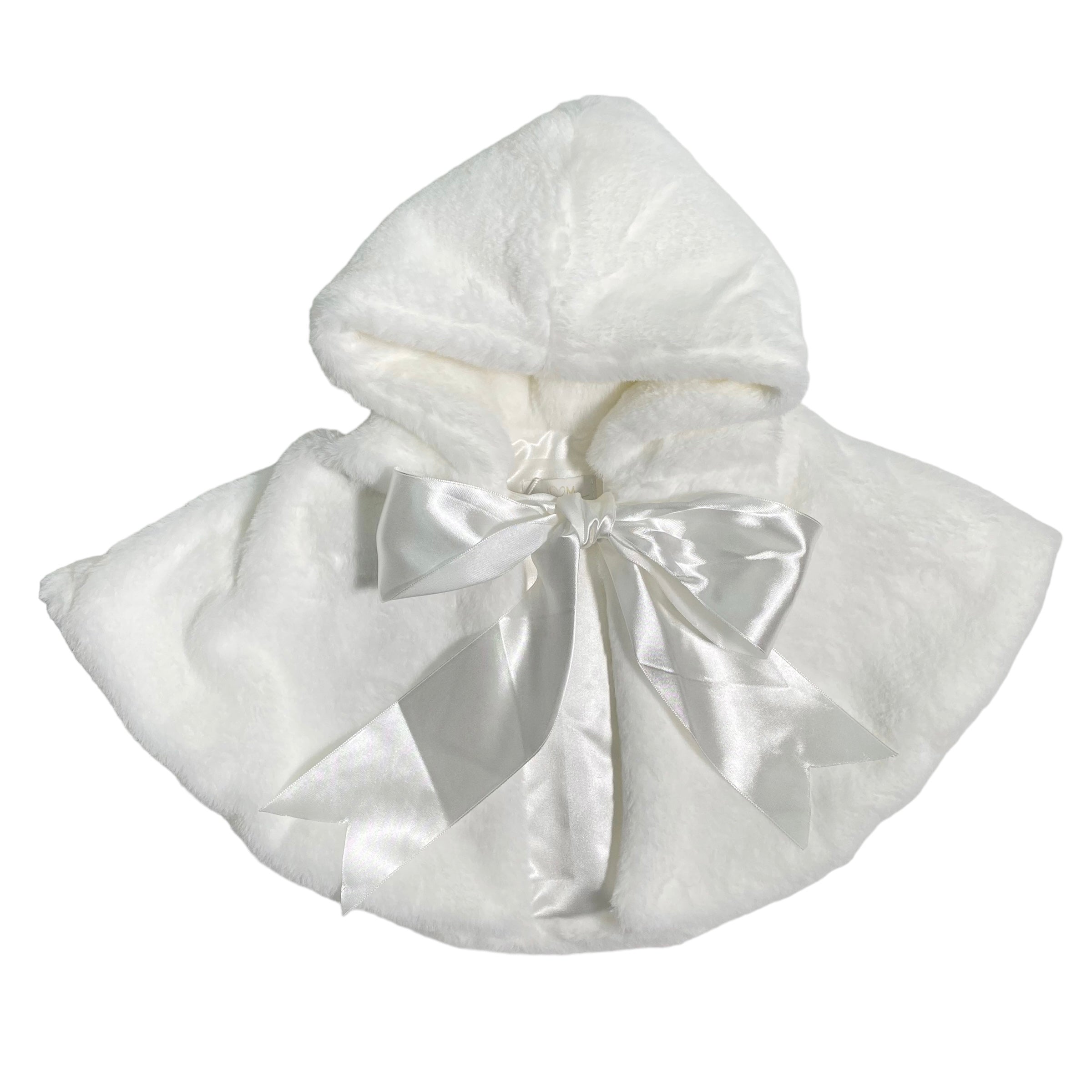 Eleganter Umhang mit Kapuze aus Kunstfell und Satinschleife für Babys ISABEL F593