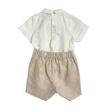 Completo Corto Elegante In Lino E Pizzo Con Bermuda Neonato PONTO POR PONTO 6135