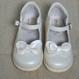 Scarpa Modello Ballerina Con Fiocco In Vernice Bianco Latte Bambina MISTER JERRY 1837