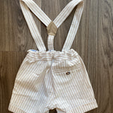 Bermuda With Braces In White And Beige Striped Cotton For Babies DR KID DK550B