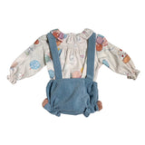 DEL SUR 1832 Baby-Mädchen-Outfit mit Samtoverall und Hemd