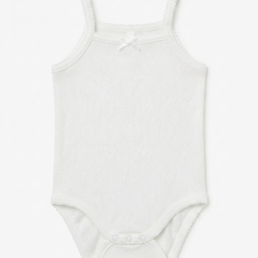 Body Con Bretelle Traforato Basico In Cotone Bianco Neonata MAYORAL 168B
