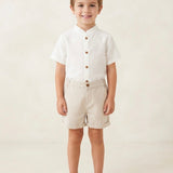 Komplettes weißes Hemd und beige Baumwollshorts Koreanischer Kinderkragen VALENTINA BEBES BSS17