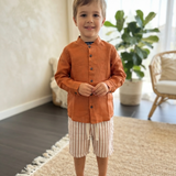 Camicia In Misto Lino Con Collo Coreano Coccio Bambino MANUELL&FRANK MF3159B
