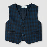 Baby Blue Houndstooth Cotton Waistcoat MANUELL &amp; FRANK MF5118I