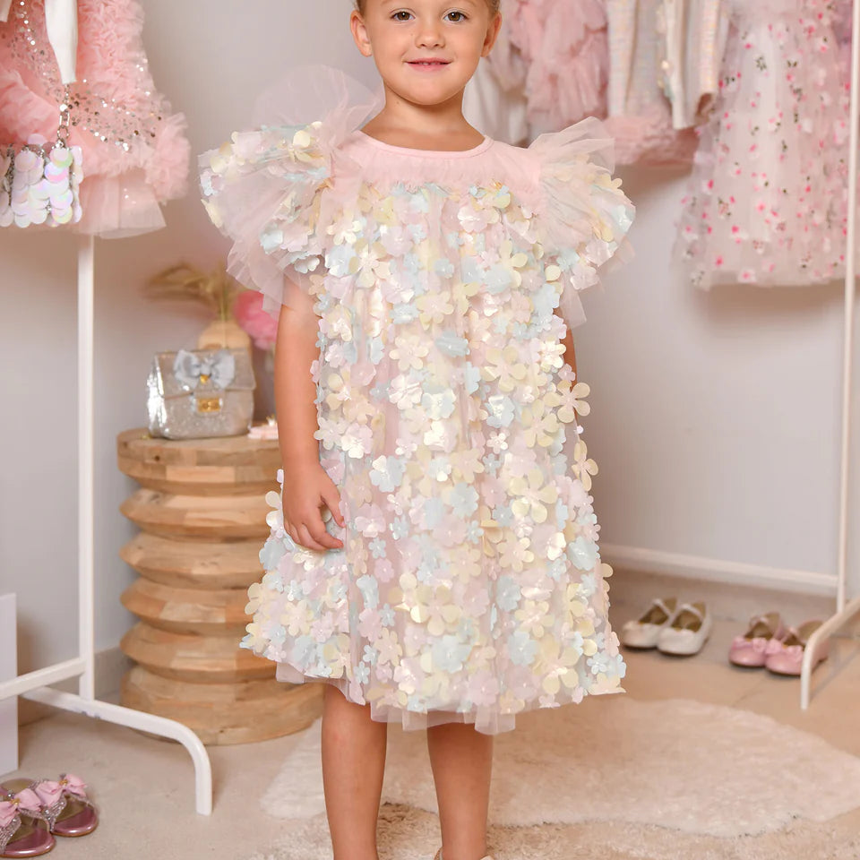 Abito Mezza Manica In Tulle Con Fiori 3D Bambina ANGEL'S FACE MARLOWEG