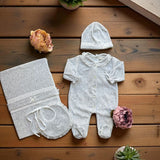 Set in Ciniglia Con Pizzo Neonata Grigio Ninnaoh