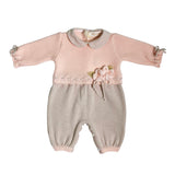 Tutina Intera In Lana 100% Con Fiori In Lana Rosa Neonata BIMBALO' 6755