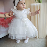 Abito Elegante Battesimale In Tulle E Pizzo Neonata BIMBALO' 7182