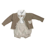 Beige Linen Dungaree Shirt Cardigan And Bow Tie Set LA SARTORIA DEI PICCOLI LPB1111