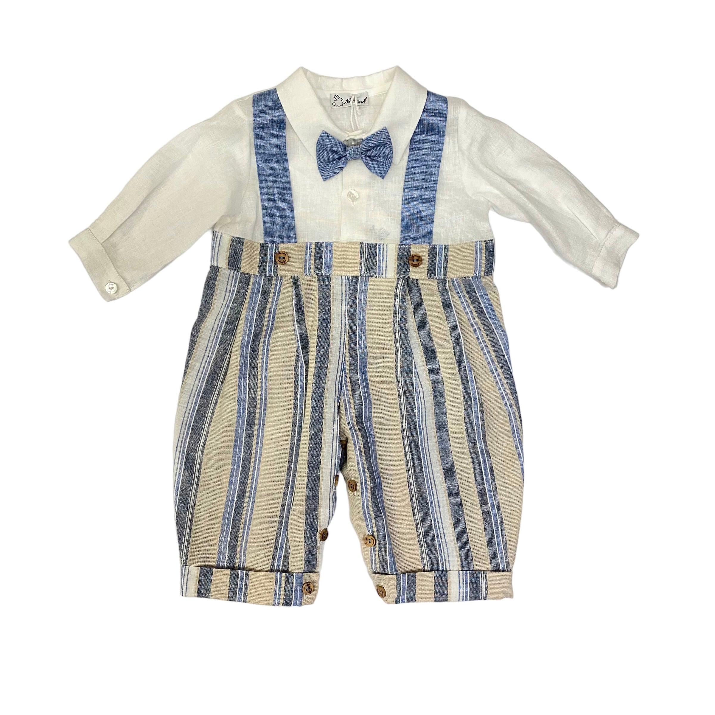 Baby Linen Romper Striped Pattern NINNAOH E22214