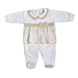 Einteiliger Baumwoll-Strampler mit Spitzenvolant San Gallo Newborn LA SARTORIA DEI PICCOLI LT102