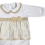 Einteiliger Baumwoll-Strampler mit Spitzenvolant San Gallo Newborn LA SARTORIA DEI PICCOLI LT102