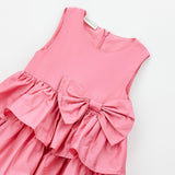 Abito Elegante Smanicato In Cotone Con Fiocco Neonata SARABANDA G247