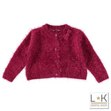 Cardigan in Misto Lana con Pelliccia Bordeaux Bambina Sarabanda T252 - SARABANDA - LuxuryKids