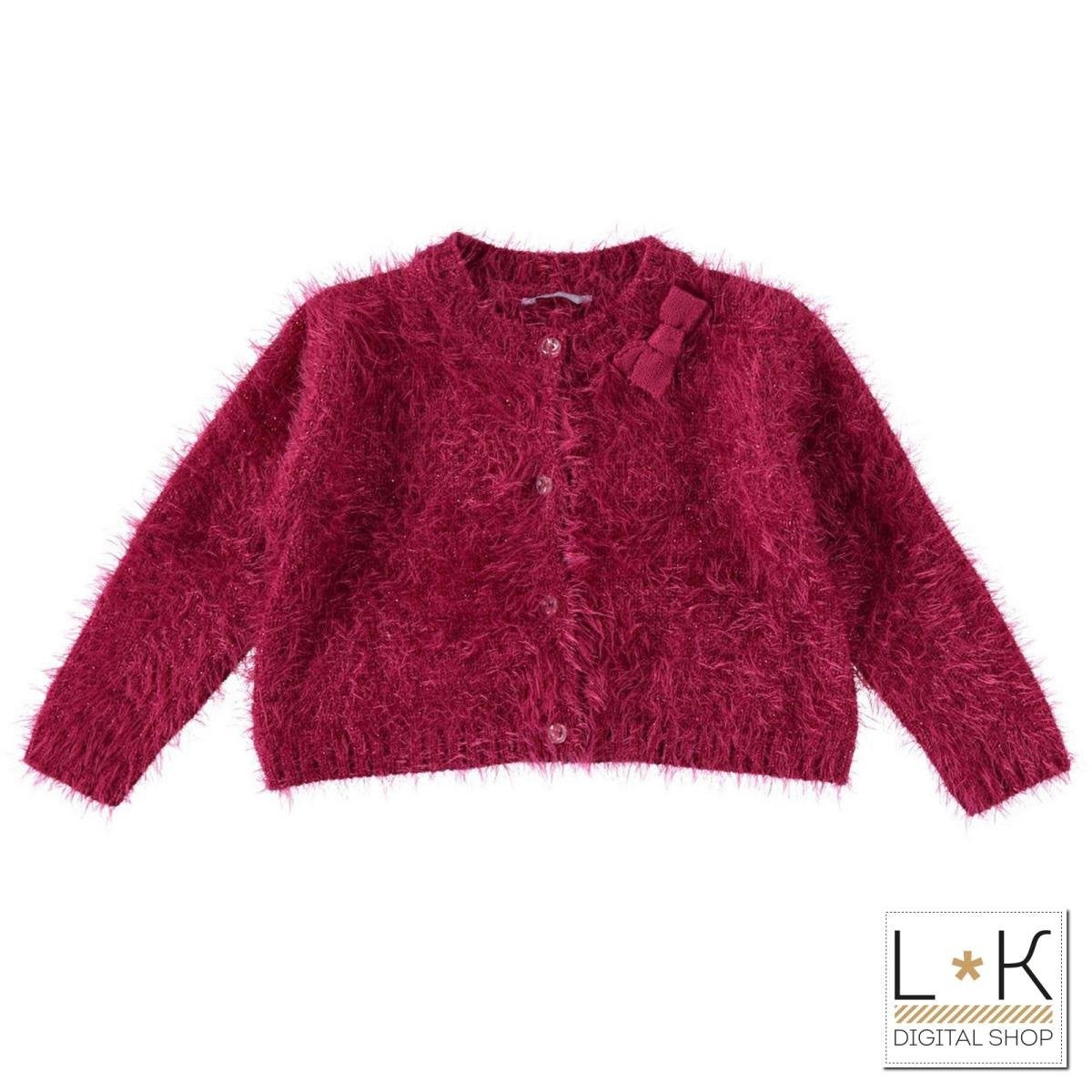 Cardigan in Misto Lana con Pelliccia Bordeaux Neonata Sarabanda T252 - SARABANDA - LuxuryKids