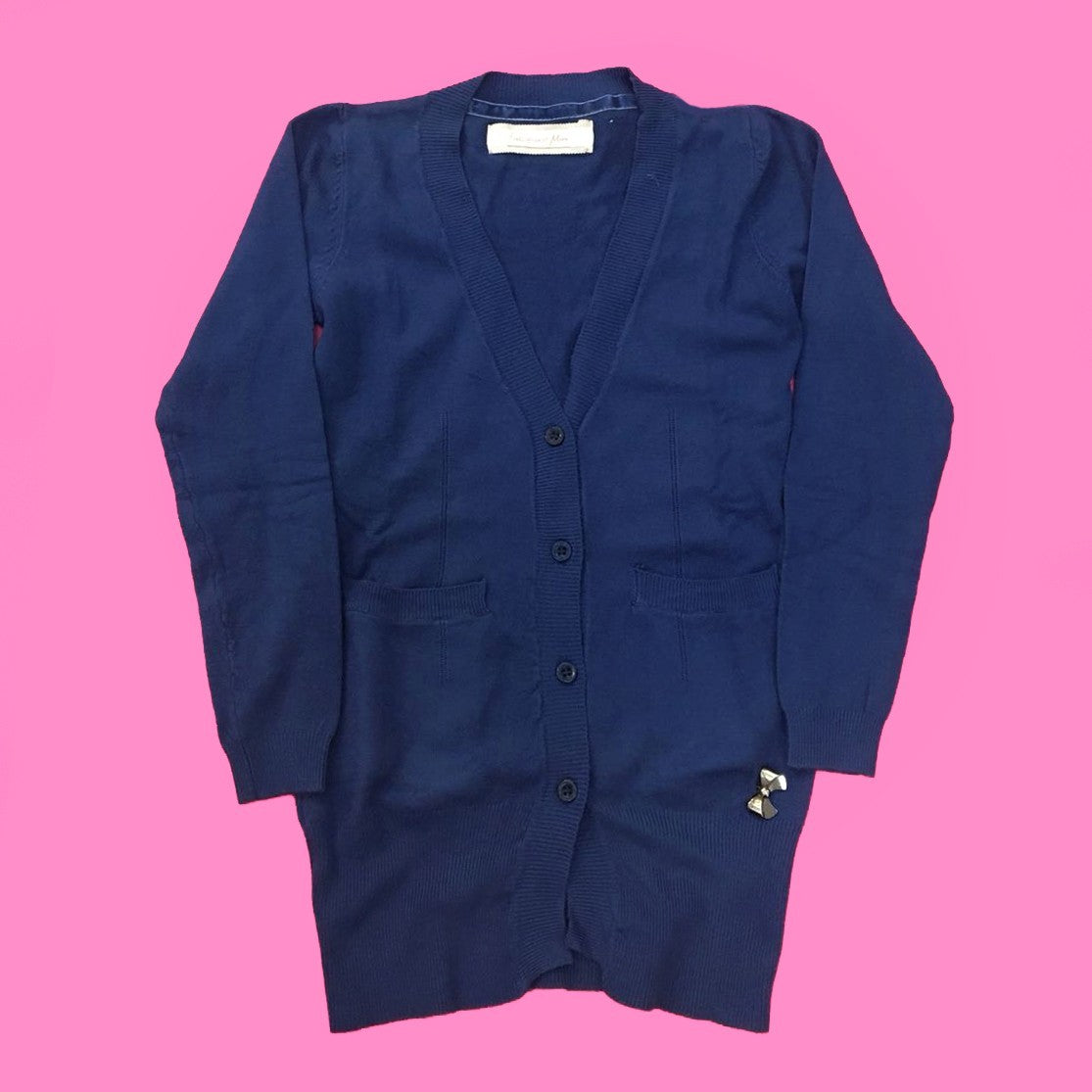 Cardigan Lungo in Misto Lana Blu Bambina Fracomina FM11FW348 - FRACOMINA - LuxuryKids