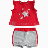 Completini Pratici Corti In Cotone con Stelle Per Bambina Sarabanda J754 - SARABANDA - LuxuryKids