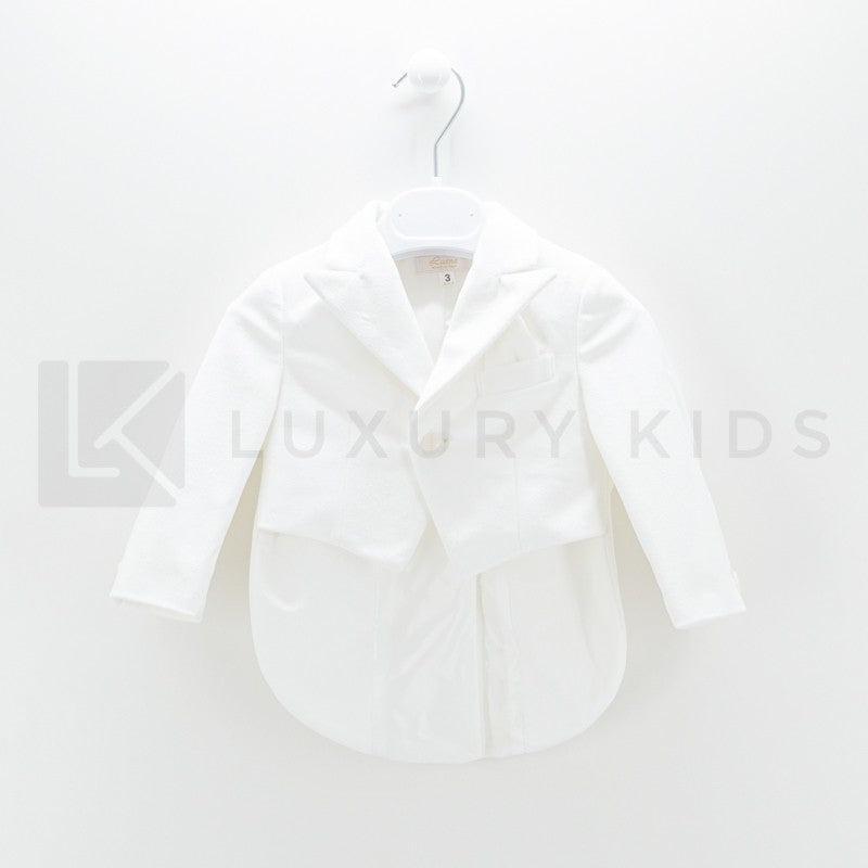 Completo 4 Pezzi Bianco Seta In Velluto Battesimo Neonato Creazioni Luana 3150 - CREAZIONI LUANA - LuxuryKids