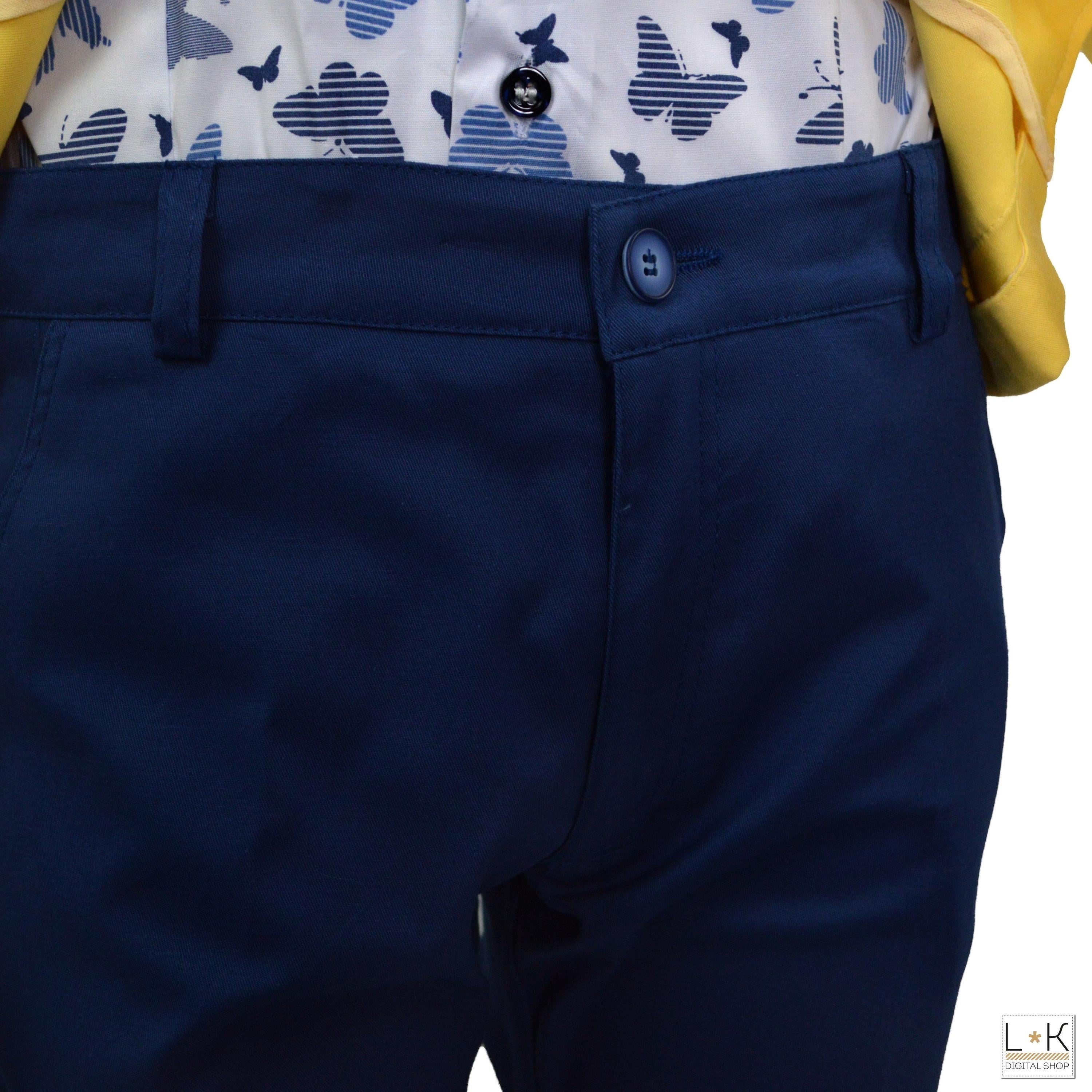 Completo 4 Pezzi Elegante Neonato Bufi Blu e Senape M10050A1 - BUFI - LuxuryKids